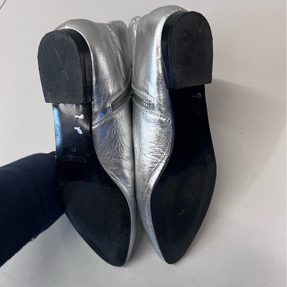 Zara Basic Laminated Leather Silver Metallic Flat Ankle Boots Size EU 41 - Picture 9 of 11